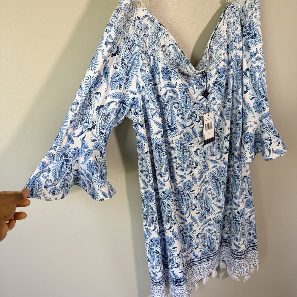 Cabana Life Charleston Off Shoulder Tassel Dress Paisley 3X vacation resort NEW - Picture 3 of 6